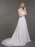 Chiffonkleid mit Spitzenapplikationen für die Braut – Elfenbeinfarbene Brautkleider