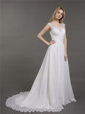 Chiffonkleid mit Spitzenapplikationen für die Braut – Elfenbeinfarbene Brautkleider