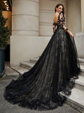 V-Neck Flower Appliqued Ball Gown As Picture Bridal Gowns Wedding Dresses