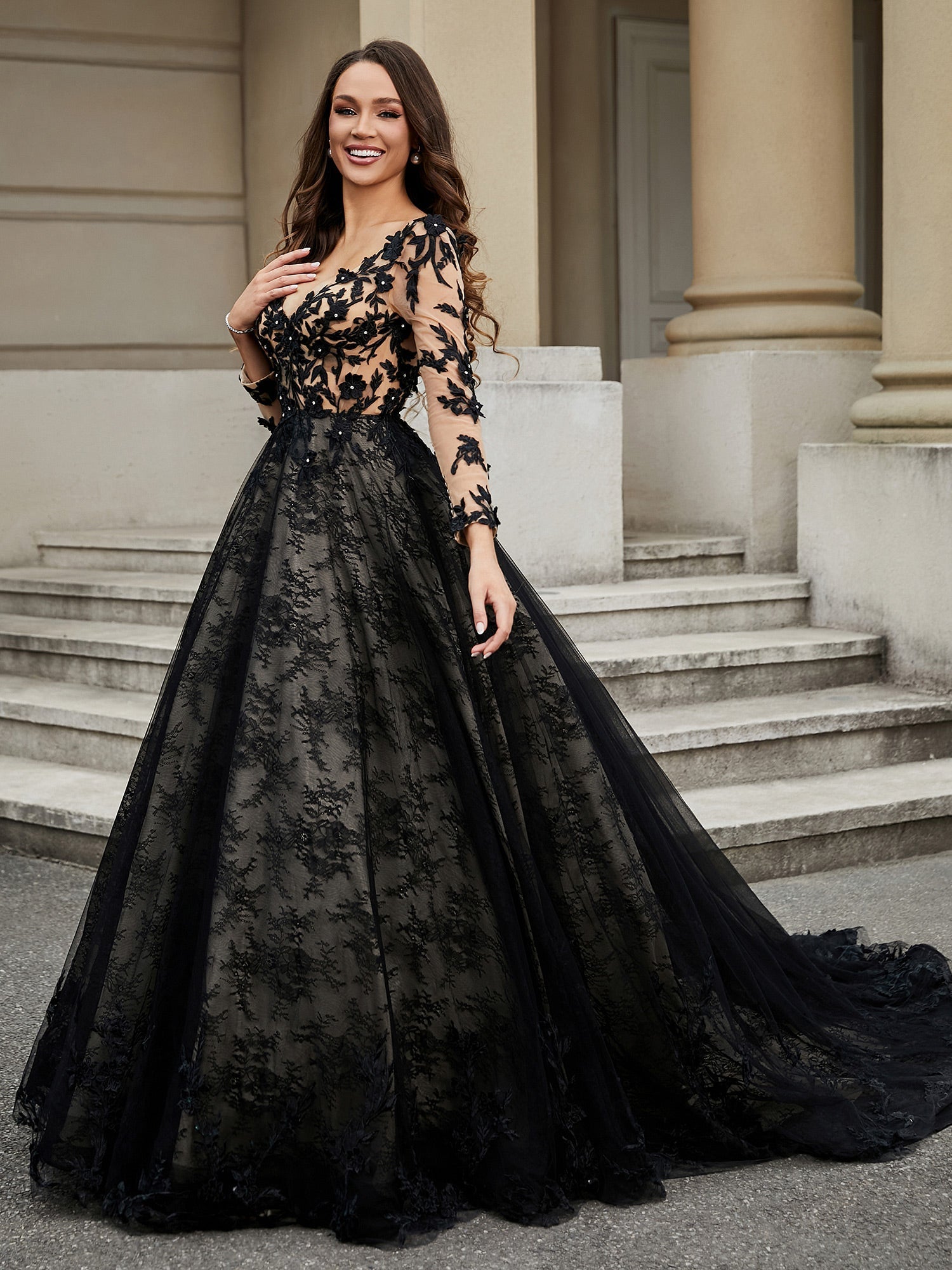 V-Neck Flower Appliqued Ball Gown As Picture Bridal Gowns Wedding Dresses