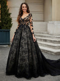V-Neck Flower Appliqued Ball Gown As Picture Bridal Gowns Wedding Dresses