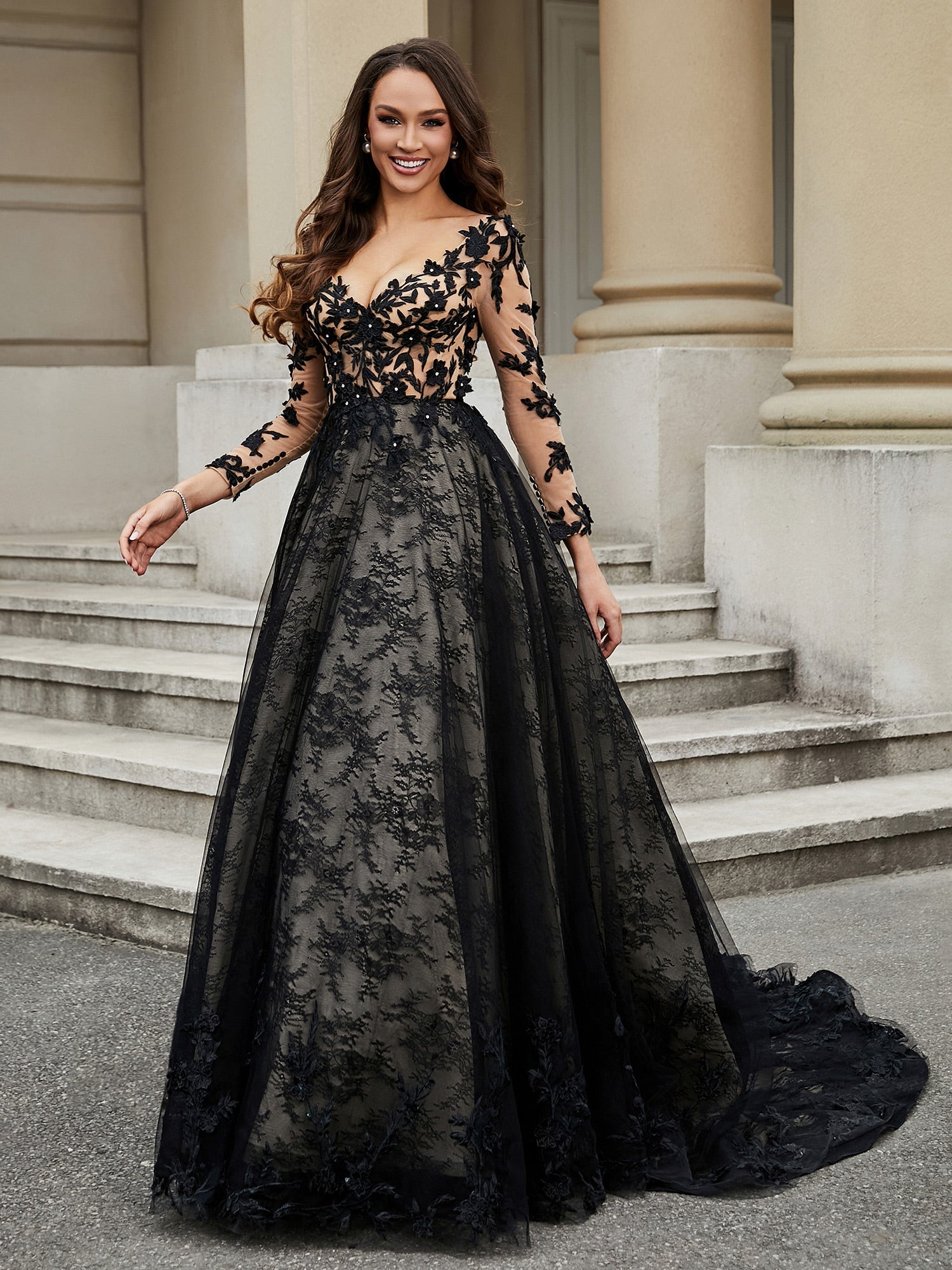 V-Neck Flower Appliqued Ball Gown As Picture Bridal Gowns Wedding Dresses