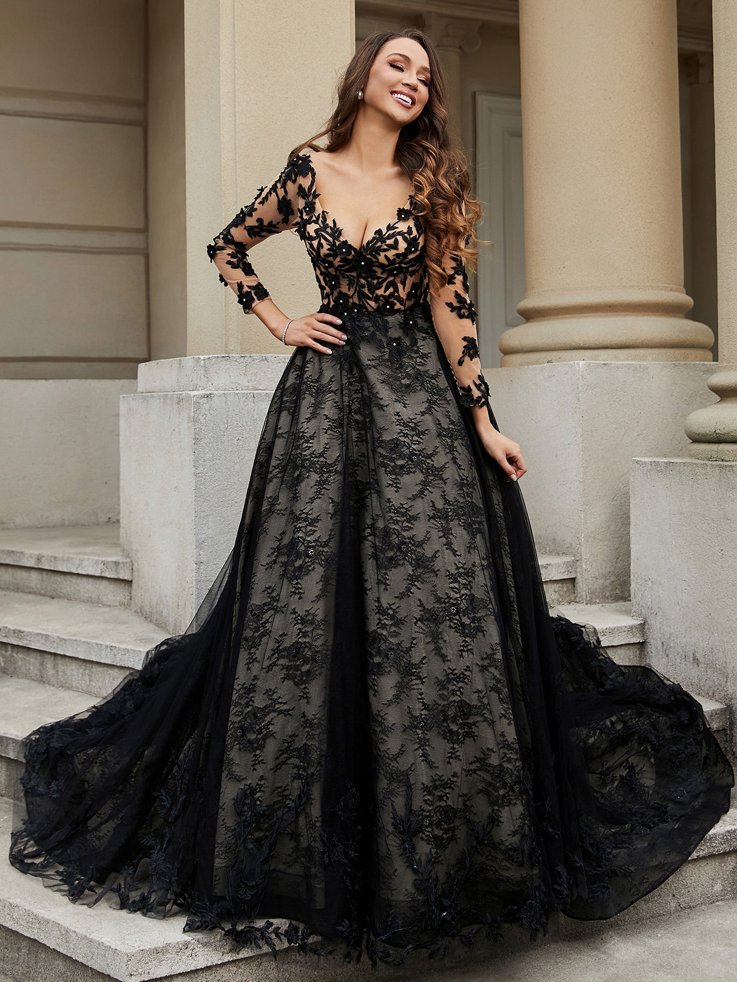 V-Neck Flower Appliqued Ball Gown As Picture Bridal Gowns Wedding Dresses