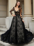 V-Neck Flower Appliqued Ball Gown As Picture Bridal Gowns Wedding Dresses