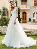 Spitze und Tüll gerüscht Kapelle Schleppe Brautkleid Elfenbein Brautkleider Kleider