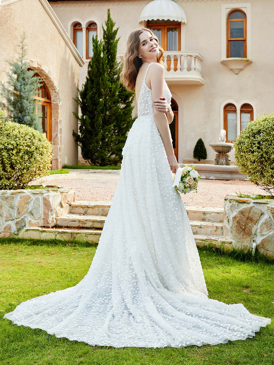 Spitzenmieder Rückenfreies Kapellenschleppe Brautkleid Elfenbein Brautkleider Kleider