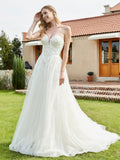 Sweetheart Lace Up Tulle A-line Wedding Dress Ivory Bridal Gowns Dresses
