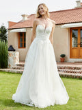 Sweetheart Lace Up Tulle A-line Wedding Dress Ivory Bridal Gowns Dresses