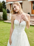 Sweetheart Lace Up Tulle A-line Wedding Dress Ivory Bridal Gowns Dresses