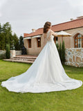 One Shoulder Lace Bodice Chapel Train Bridal Dress Ivory Bridal Gowns Wedding Dresses