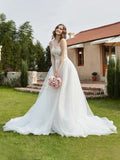 One Shoulder Lace Bodice Chapel Train Bridal Dress Ivory Bridal Gowns Wedding Dresses