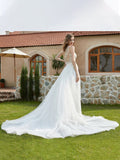 One Shoulder Lace Bodice Chapel Train Bridal Dress Ivory Bridal Gowns Wedding Dresses
