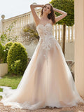 Sweetheart Appliques Beads Decor Chapel Train Bridal Dress Champagne Bridal Gowns Wedding Dresses