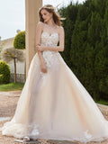 Sweetheart Appliques Beads Decor Chapel Train Bridal Dress Champagne Bridal Gowns Wedding Dresses