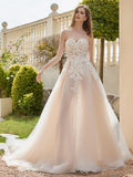 Sweetheart Appliques Beads Decor Chapel Train Bridal Dress Champagne Bridal Gowns Wedding Dresses