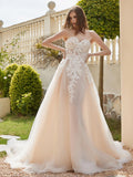 Sweetheart Appliques Beads Decor Chapel Train Bridal Dress Champagne Bridal Gowns Wedding Dresses