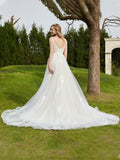 V-neck Applique Chapel Train Wedding Dress Ivory/Champagne Bridal Gowns Dresses