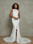 Illusion Neck Mermaid Lace Brautkleider mit Schlitz-Elfenbein Brautkleider Kleider
