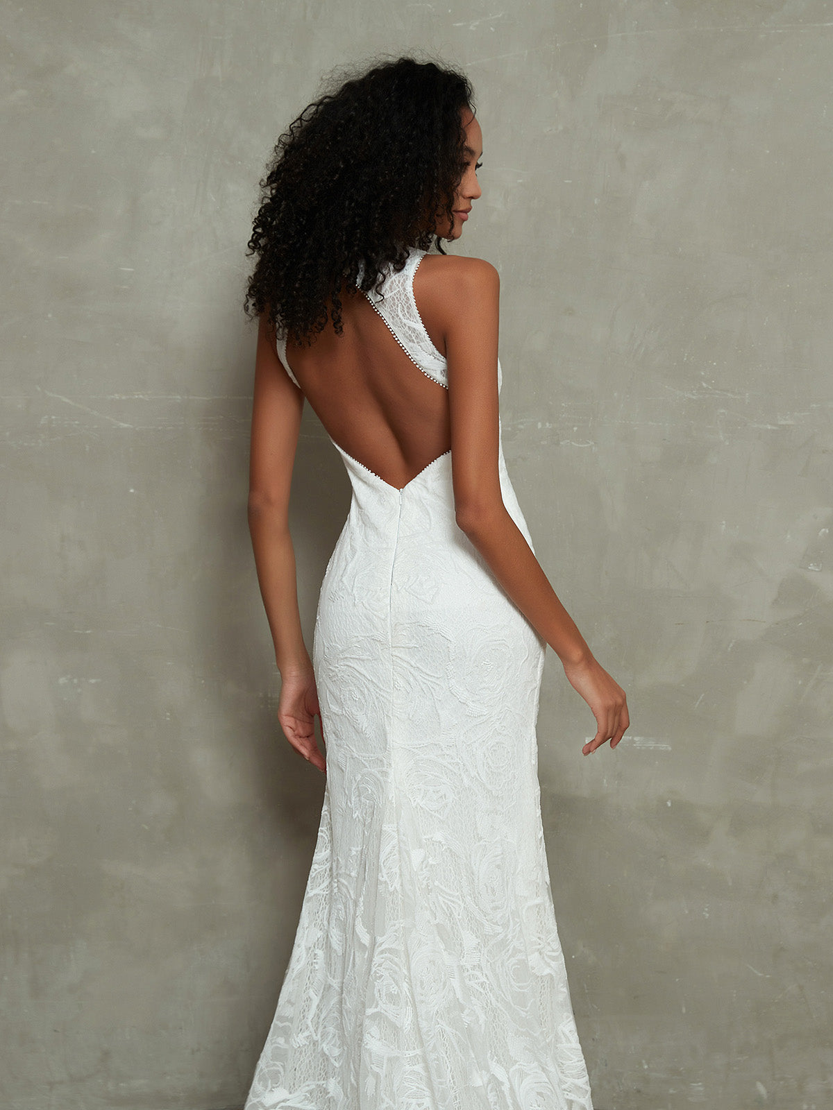 Illusion Neck Mermaid Lace Brautkleider mit Schlitz-Elfenbein Brautkleider Kleider