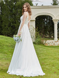 Spitze V-Ausschnitt Chiffon Brautkleid mit Schlitz Elfenbein Brautkleider Kleider