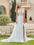 Chiffon und Spitze A-Linie Brautkleid mit Knöpfen Elfenbein Brautkleider Kleider