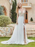 Chiffon und Spitze A-Linie Brautkleid mit Knöpfen Elfenbein Brautkleider Kleider