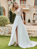 Chiffon und Spitze A-Linie Brautkleid mit Knöpfen Elfenbein Brautkleider Kleider
