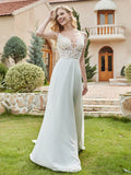 Chiffon und Spitze A-Linie Brautkleid mit Knöpfen Elfenbein Brautkleider Kleider