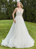 Spaghetti Straps Ruched Backless A-Line Bridal Dress Ivory Bridal Gowns Wedding Dresses