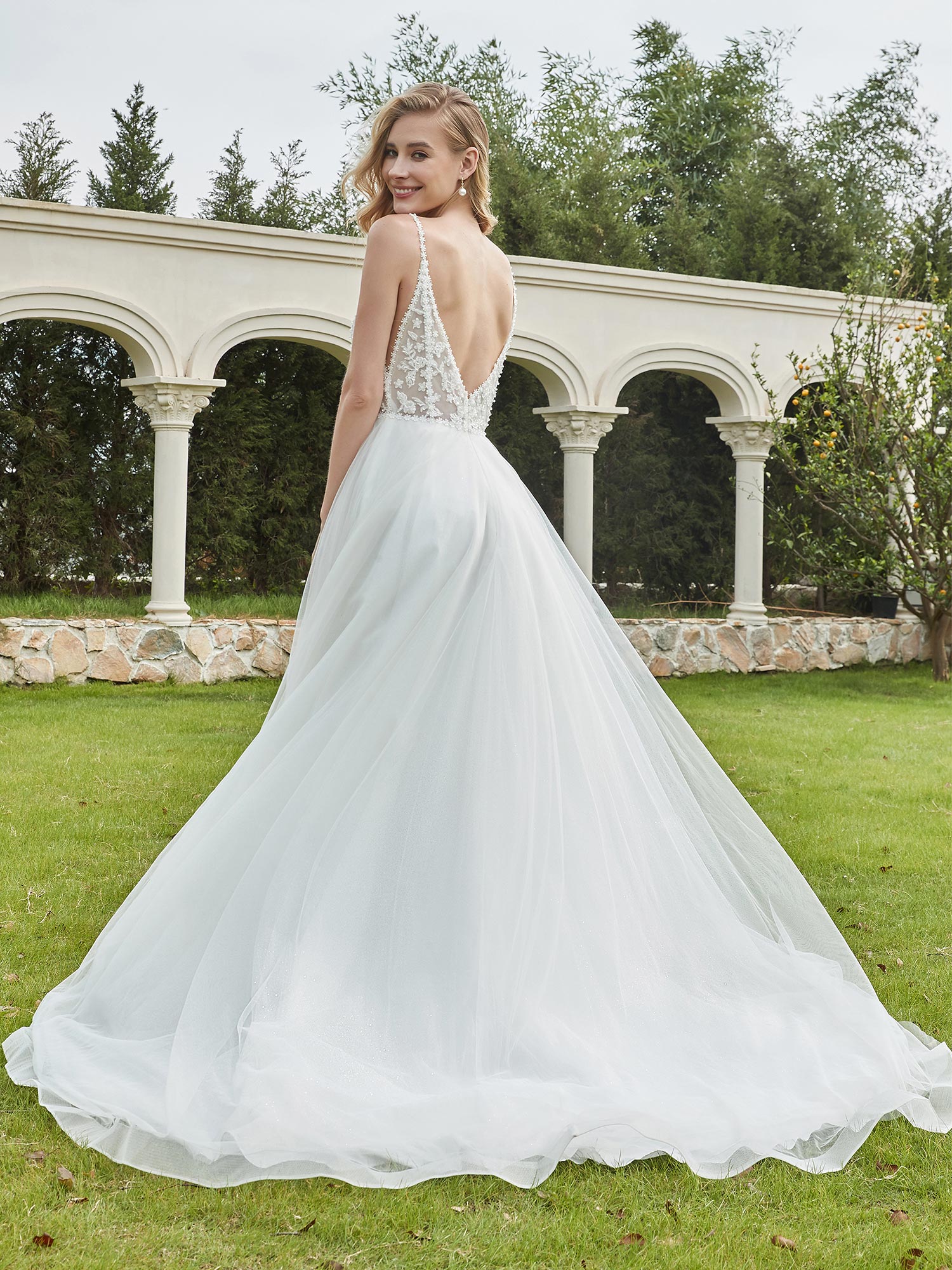 Spaghetti Straps Ruched Backless A-Line Bridal Dress Ivory Bridal Gowns Wedding Dresses