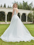 Spaghetti Straps Ruched Backless A-Line Bridal Dress Ivory Bridal Gowns Wedding Dresses