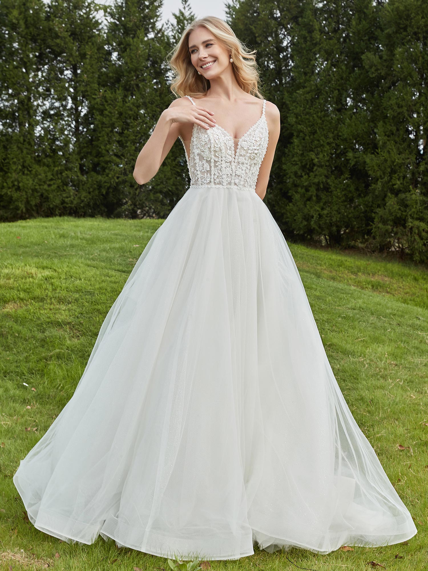 Spaghetti Straps Ruched Backless A-Line Bridal Dress Ivory Bridal Gowns Wedding Dresses