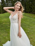 Spaghetti Straps Ruched Backless A-Line Bridal Dress Ivory Bridal Gowns Wedding Dresses