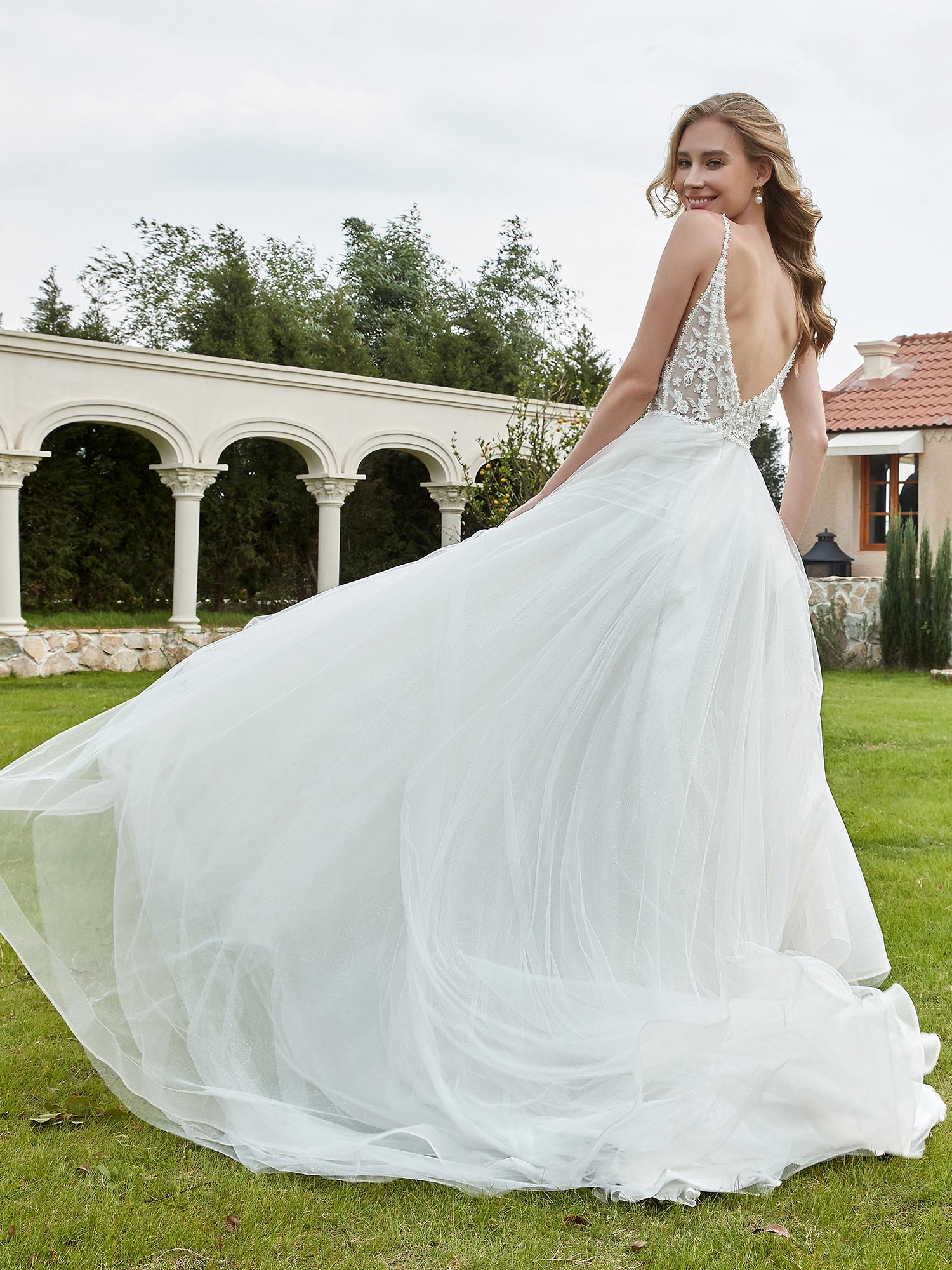 Spaghetti Straps Ruched Backless A-Line Bridal Dress Ivory Bridal Gowns Wedding Dresses
