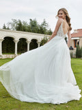 Spaghetti Straps Ruched Backless A-Line Bridal Dress Ivory Bridal Gowns Wedding Dresses