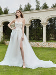 Tulle And Lace Sleeveless Wedding Dress With Slit Ivory Bridal Gowns Dresses