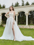 Tulle And Lace Sleeveless Wedding Dress With Slit Ivory Bridal Gowns Dresses