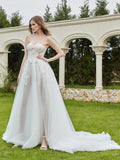 Tulle And Lace Sleeveless Wedding Dress With Slit Ivory Bridal Gowns Dresses