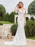 Off-the-shoulder Appliqued Sheath Lace Bridal Gown Ivory Bridal Gowns Wedding Dresses