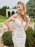 Off-the-shoulder Appliqued Sheath Lace Bridal Gown Ivory Bridal Gowns Wedding Dresses