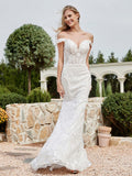 Off-the-shoulder Appliqued Sheath Lace Bridal Gown Ivory Bridal Gowns Wedding Dresses