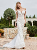 Off-the-shoulder Appliqued Sheath Lace Bridal Gown Ivory Bridal Gowns Wedding Dresses