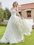 Sweetheart Neckline Lace Appliqued A-Line Wedding Dress Ivory Bridal Gowns Dresses