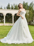 Sweetheart Neckline Lace Appliqued A-Line Wedding Dress Ivory Bridal Gowns Dresses