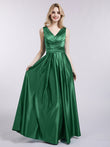 Open Back Long Satin Gown with V-neck-Dark Green Bridesmaid Dresses Formal Evening Dress