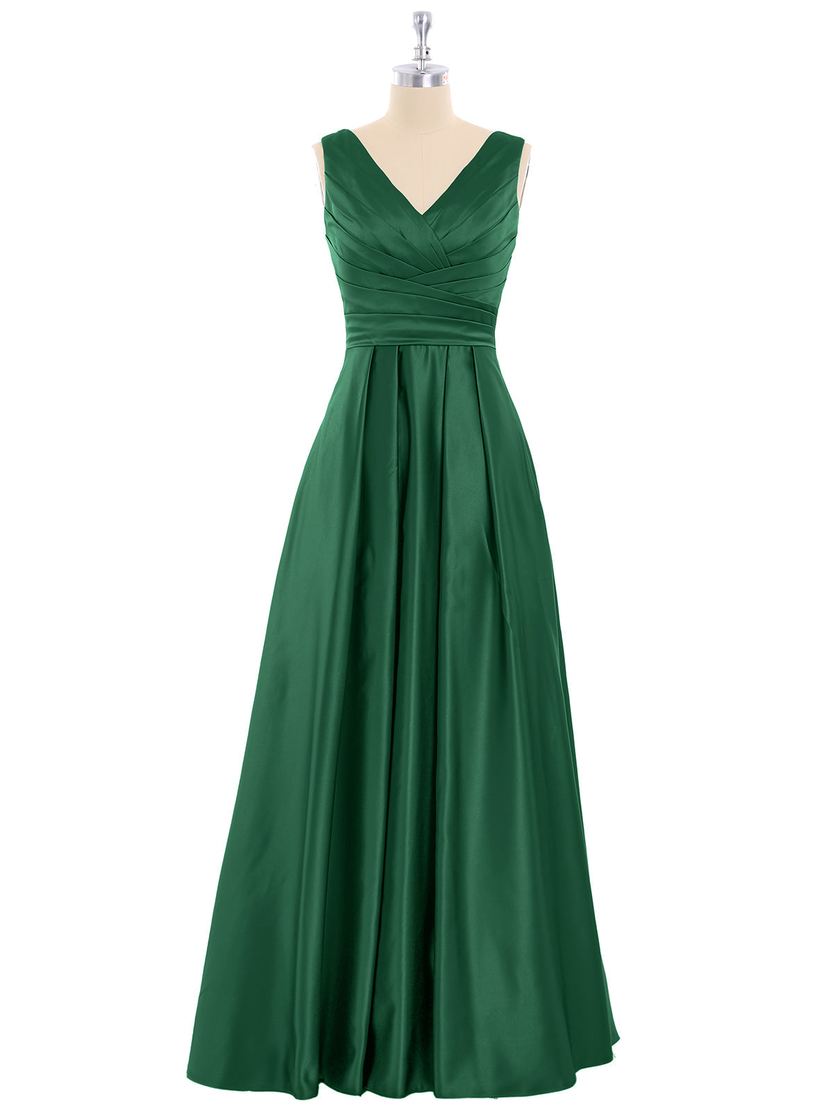 Open Back Long Satin Gown with V-neck-Dark Green Bridesmaid Dresses Formal Evening Dress