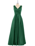 Open Back Long Satin Gown with V-neck-Dark Green Bridesmaid Dresses Formal Evening Dress