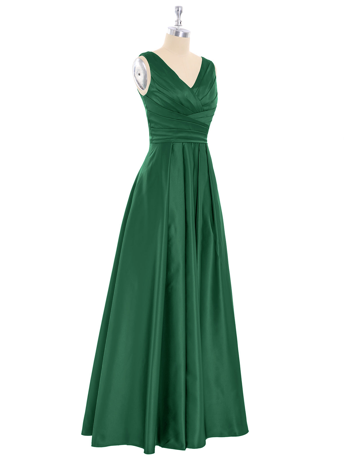 Open Back Long Satin Gown with V-neck-Dark Green Bridesmaid Dresses Formal Evening Dress