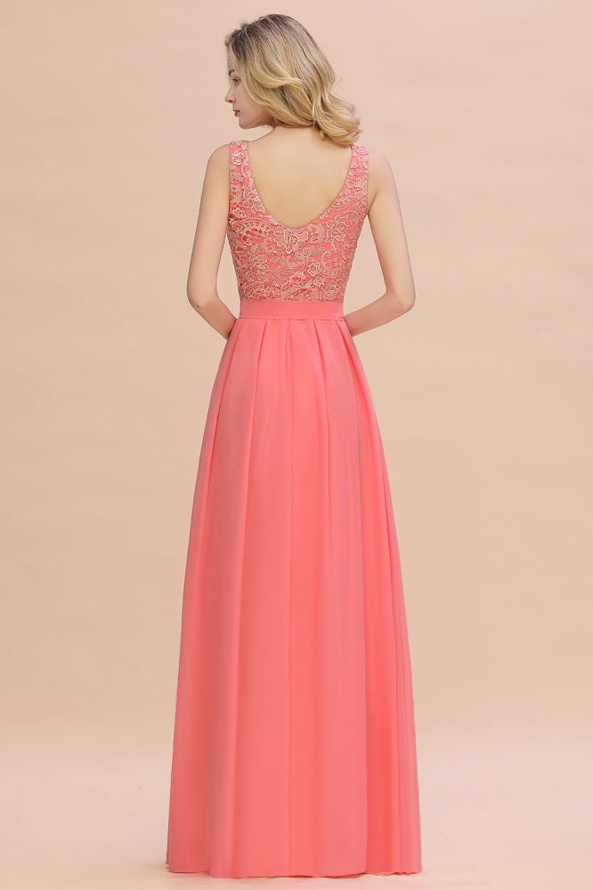 Modern Lace Elegant Simple Sleeveless Maxi Bridesmaid Dress Evening Prom Dresses