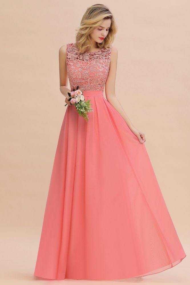 Modern Lace Elegant Simple Sleeveless Maxi Bridesmaid Dress Evening Prom Dresses